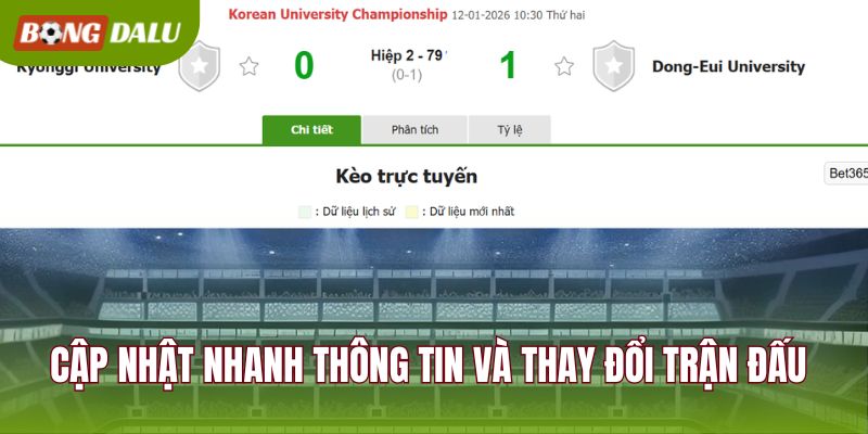 Cập nhật nhanh thông tin và thay đổi trận đấu