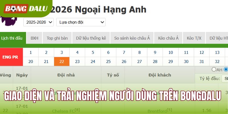 Giao diện và trải nghiệm người dùng trên BONGDALU