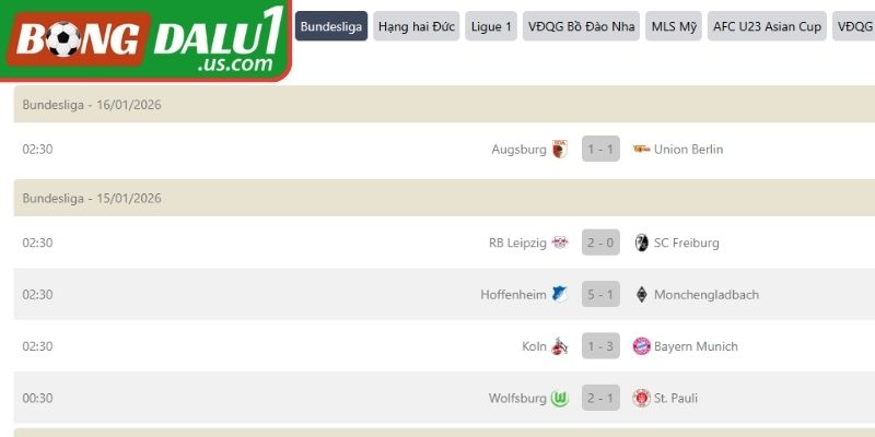 Bundesliga – Kết quả bóng đá giải VĐQG Đức